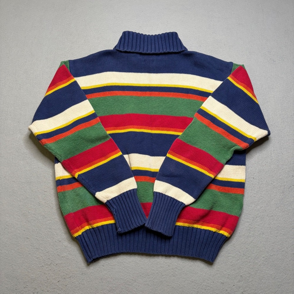 Polo Ralph Lauren Sweater Mens L Blue Multi Color Stripe Vintage Turtleneck Knit - Picture 3 of 11